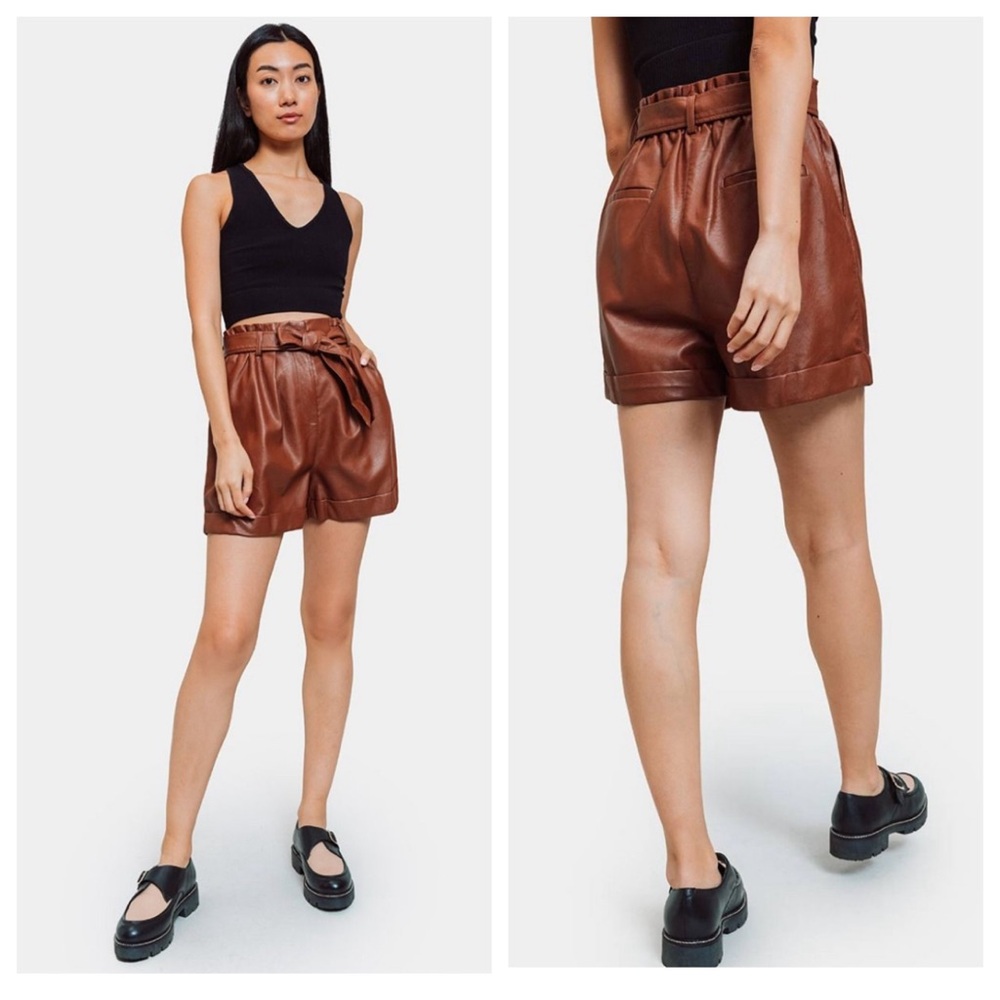 NWT FRNCH Dina Brown Faux Leather Shorts S